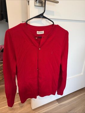Red Crewneck Cardigan Sweater - Women’s